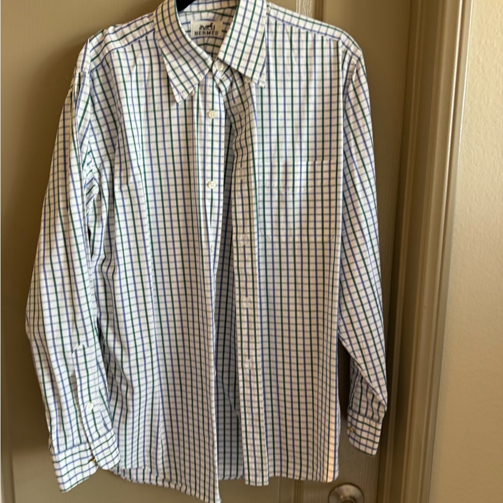 Hermes, Blue and White Casual Button Down Shirt